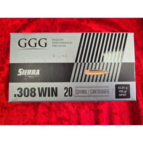 20 cartouches GGG 308 hpbt sierra match king 190gr